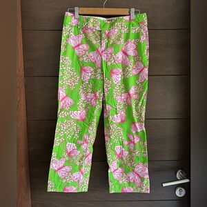 Lilly Pulitzer Green and Pink Butterfly Floral Pants 4